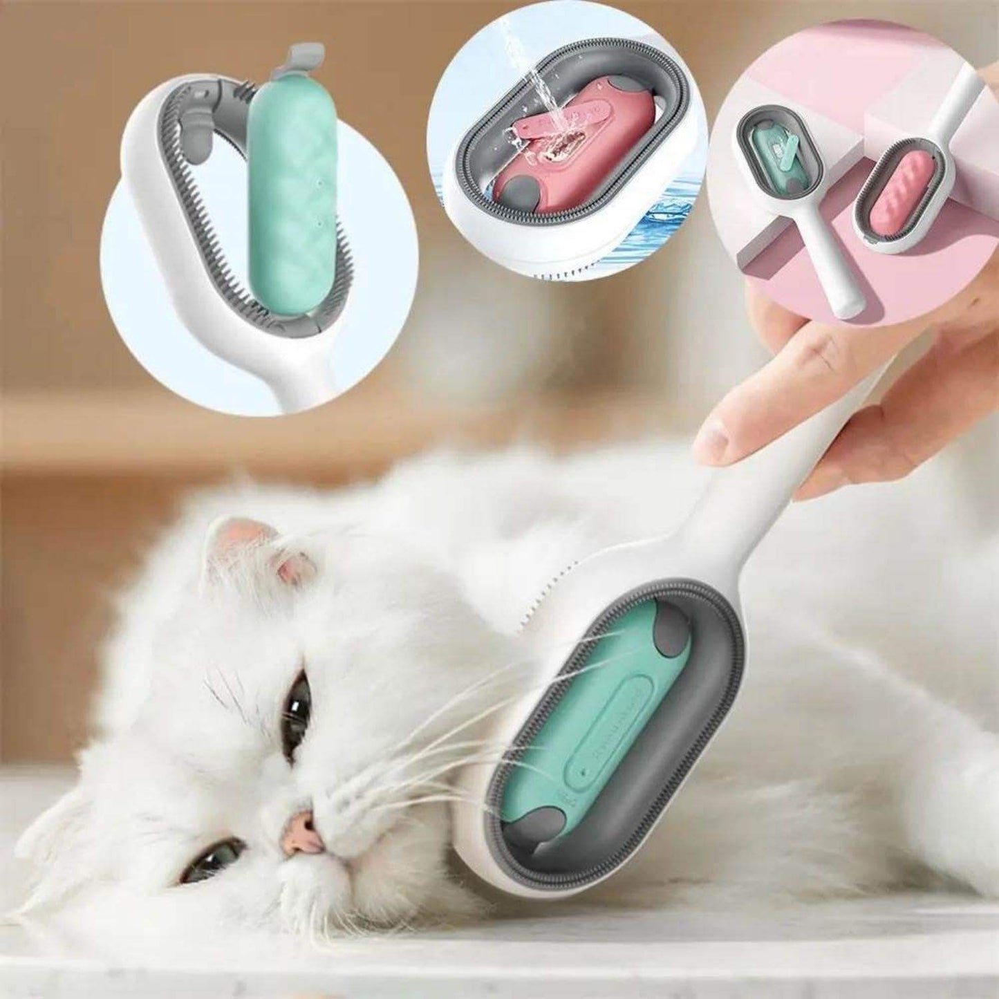 Cat Hair Brush With Water, Sticky Brush For Cats, 4 In-1 Cat Grooming Brush Creative Update Cat Dog Grooming Comb With Water Tank Double-Sided Hair Removal Brush Kitten Pet Supplies Accessories